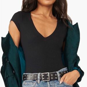 Free People Intimately Black‎ Ready Or Not Ribbed Bodysuit